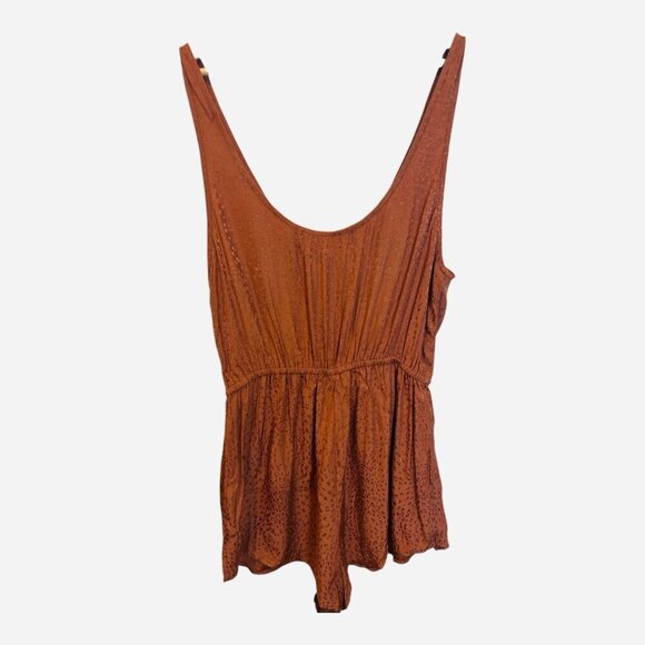 Saltwater Luxe Romper Large Sleeveless V-Neck Tie Short Copper Orange Brown - Picture 2 of 6